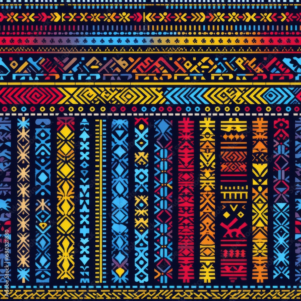 Poster Intricate seamless pattern featuring a diverse array of ethnic themes and cultural motifs
