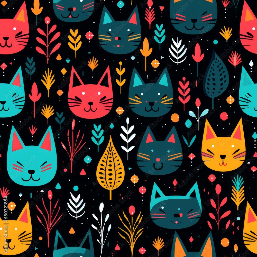 Aufkleber seamless pattern background with adorable and joyful cats in a variety of poses and expressions