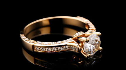 Golden ring with diamonds isolated on black