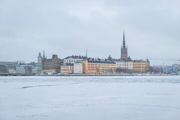 View of buildings in city during winter