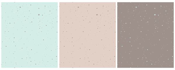 Tiny Stars Seamless Vector Patterns. Irregular Hand Drawn Simple Starry Print for Fabric, Wrapping Paper. Infantile Style Galaxy Design. Little Stars Isolated on a Mint Blue, Beige and Dusty Brown.RGB - obrazy, fototapety, plakaty