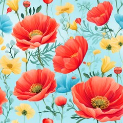 Vibrant and colorful seamless pattern   spring blossoms background, hand painted with watercolors