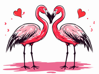 A Couple Of Flamingos With Hearts - Flamingo love talk