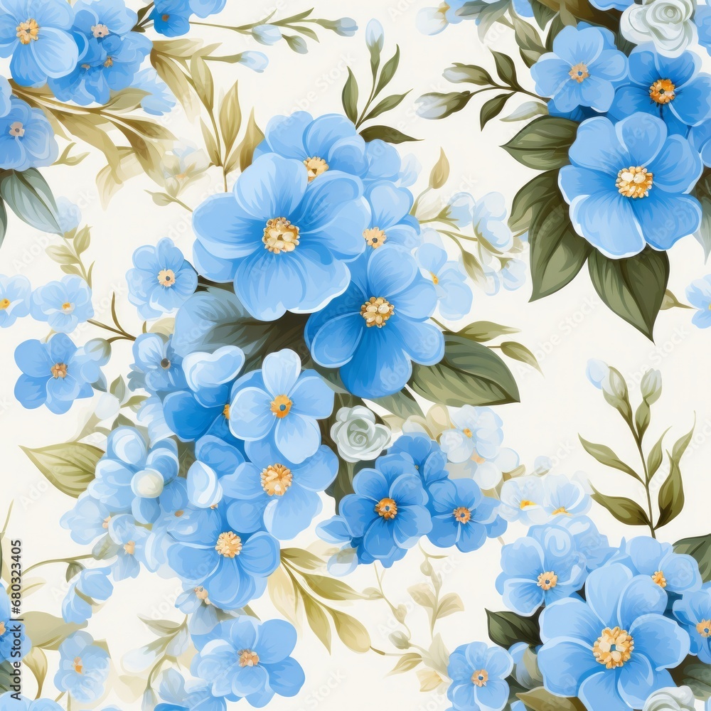 Poster delicate forget me not flower blooms seamless pattern, ideal for design projects and textiles
