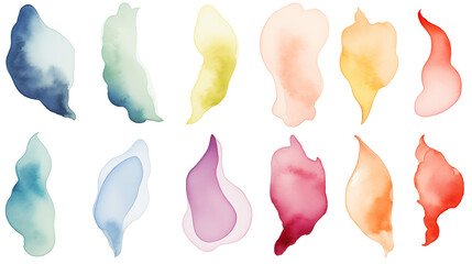 Set of colorful swashes, watercolor wave paint abstract border frame for design layout, isolated on a transparent background. Generative AI