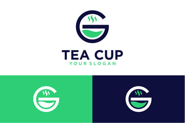 tea cup logo design with letter g - obrazy, fototapety, plakaty
