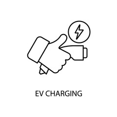 Hand holding charger connector concept line icon. Simple element illustration. Hand holding charger connector concept outline symbol design.