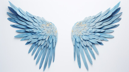 blue angel wings against a crisp white background, AI Generative.