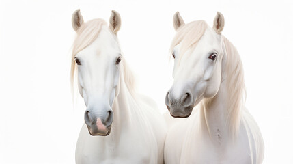 couple of beautiful white horses gracefully standing, AI Generative.