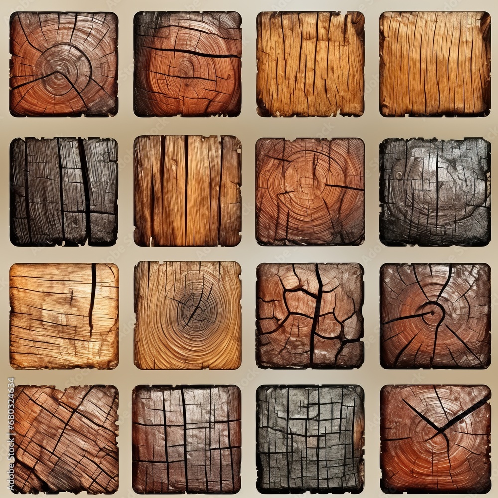 Poster Assorted seamless patterns featuring intricate wood textures for design and backgrounds