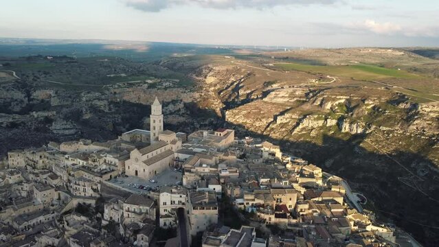 Overhead view of the City of Matera in Basilicata Famous for the Sassi of Matera.
Matera stones