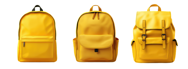 yellow school bag isolated on transparent background 