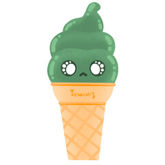 Cute Matcha Green Tea Ice Cream Mascot Character Kawaii Cartoon illustration Ice Cream Sticker Cute Ice Cream