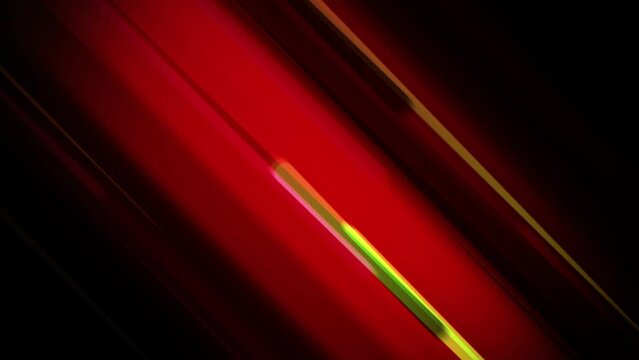 Super Hero Animated Line Pattern 4K Loop features animated lines of red, yellow, and blue flying diagonally across the screen in a dark red atmosphere in a loop.