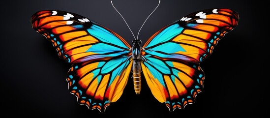 In the breathtaking realm of nature, a delicate and colourful butterfly with vibrant wings displays the essence of beauty, freedom, and femininity; its wings are adorned with a vibrant blend of bright