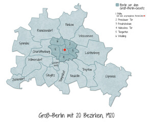 Berlin, Geschichte der Bezirke - Gro&szlig;-Berlin mit 20 Bezirken, 1920