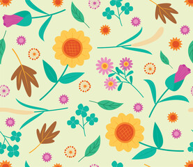 Seamless Pattern with Colorful Flowers Blooming for Floral Background Concept Illustration