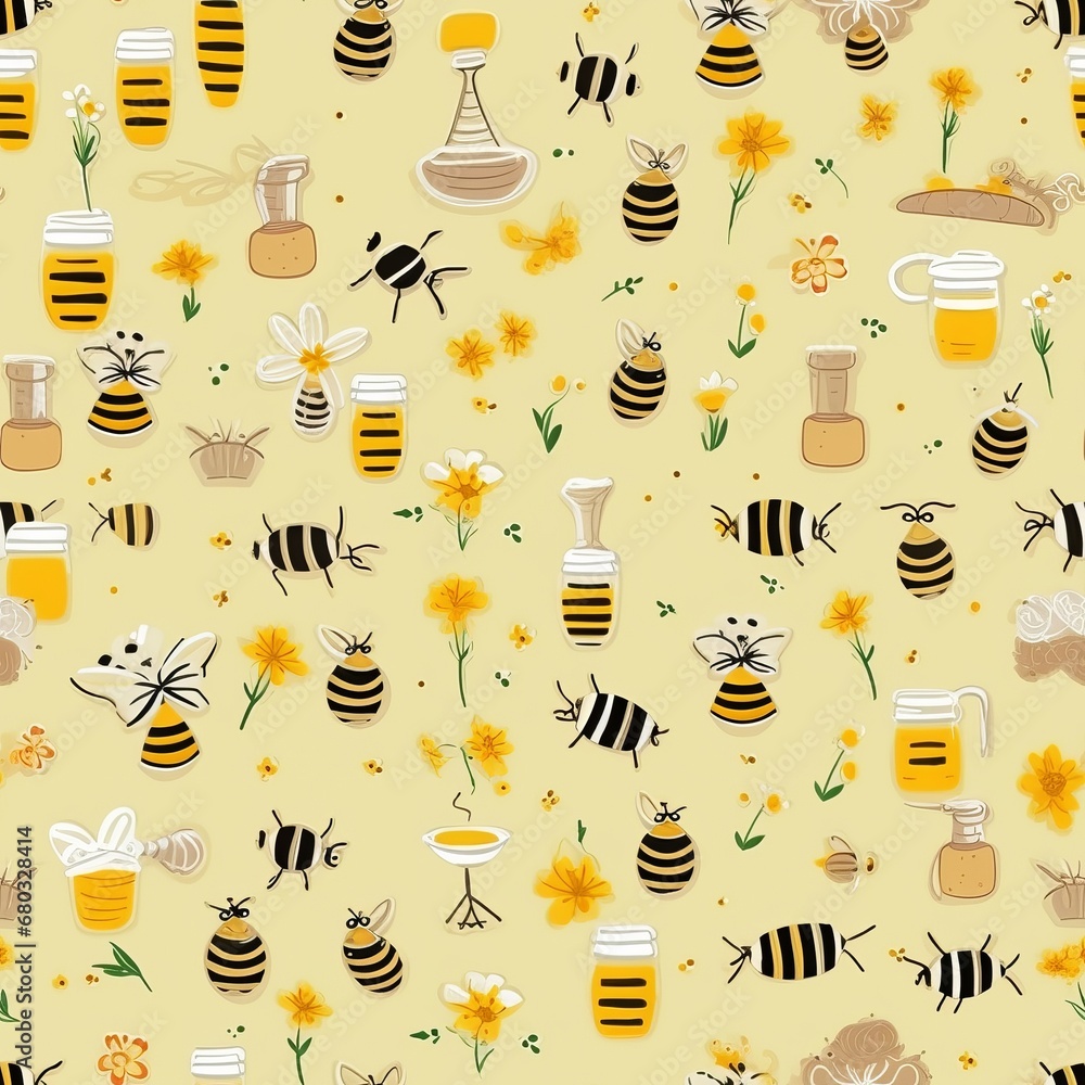 Poster visually stunning seamless pattern featuring an intricate honeycomb design in warm and vibrant tones