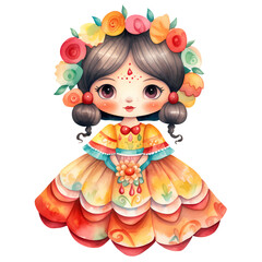 Fototapeta premium Cute Mother Mexican Watercolor Clipart Illustration