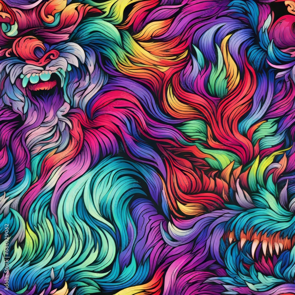 Aufkleber vibrant and mesmerizing seamless pattern psychedelic abstract background with intricate details