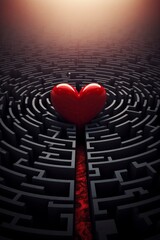 heart-shaped labyrinth symbolizing the search for love AI generated illustration - obrazy, fototapety, plakaty