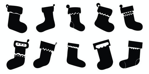 Set of Christmas stockings silhouettes. Christmas socks silhouettes. Vector illustration