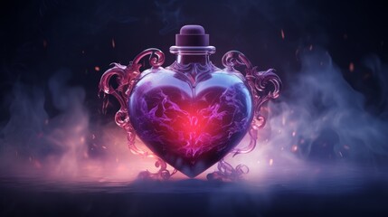 render of a love potion bottle with heart-shaped smoke AI generated illustration - obrazy, fototapety, plakaty
