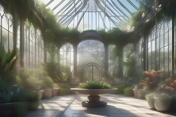 The warmth of the glass garden and the comfort of the plants Image illustration. Generative AI.