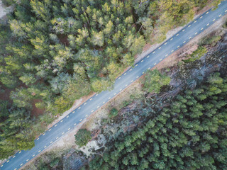 Forest asphalt road in Kaberneeme, photo from a drone.