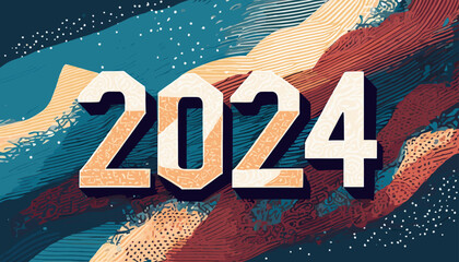 Year 2024 Text Typography Design Element flyer - obrazy, fototapety, plakaty