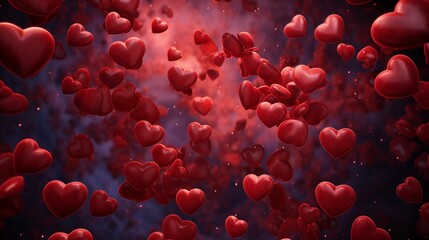 Blood cells in shaped of heart. The concept of blood donor month, medical, health care. - obrazy, fototapety, plakaty