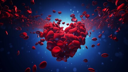 Blood cells in shaped of heart. The concept of blood donor month, medical, health care. - obrazy, fototapety, plakaty