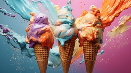 A colorful summer treat in melting ice cream AI generated illustration