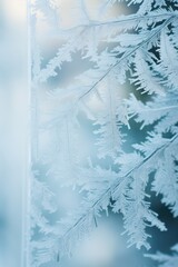 A macro shot of frost on a window with the Christmas tree bokeh in the background AI generated illustration