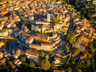 Aerial view of Grasse, a town on the French Riviera, known for its long-established perfume industry