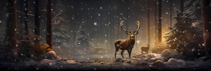 Deer in night in the forest