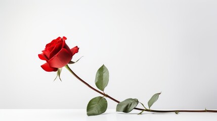 An elegant single red rose against a white minimalist background AI generated illustration