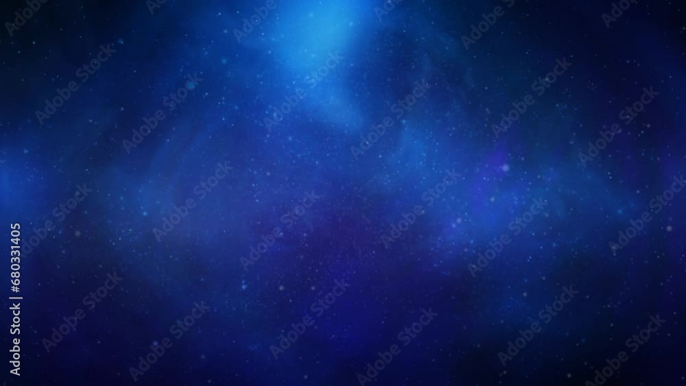 Wall mural deep blue galaxy flight 4k loop features a camera view flying into space with stars, particles, and 