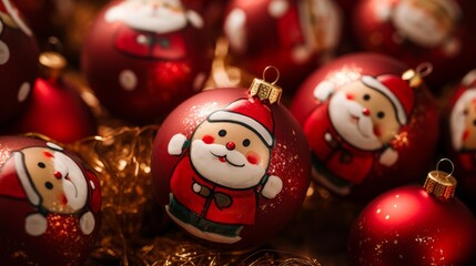 Obraz premium Close-up on cute Christmas ornaments for a holiday wallpaper AI generated illustration