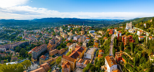 Aerial view of Grasse, a town on the French Riviera, known for its long-established perfume industry