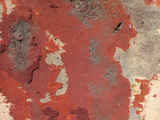 Weathered scratched cement wall. Abstract grunge background. Ancient cement wall with peeling paint. Concrete cement wall with copy space.