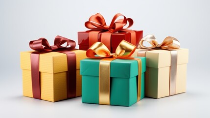 Obraz premium Colorful Christmas gift boxes with simple ribbon bows AI generated illustration