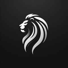 Obraz premium A black and white lion head logo on a dark background, vector art, generative ai