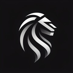 A black and white lion head logo on a dark background, vector art, generative ai