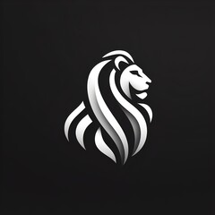 A black and white lion head logo on a dark background, vector art, generative ai