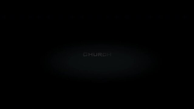 Church 3D title metal text on black alpha channel background