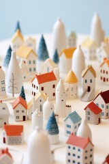 Details of a miniature minimalist ceramic Christmas village AI generated illustration