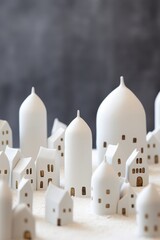 Details of a miniature minimalist ceramic Christmas village AI generated illustration