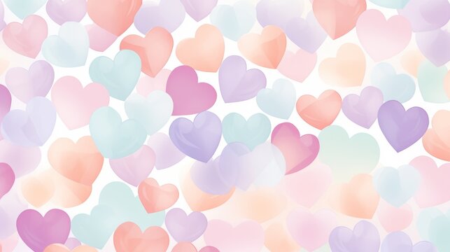 Design a wallpaper featuring repetitive candy heart designs in soft pastel colors AI generated illustration