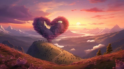 Foto op Plexiglas Heart-shaped landscape with a scenic sunset AI generated illustration © ArtStage